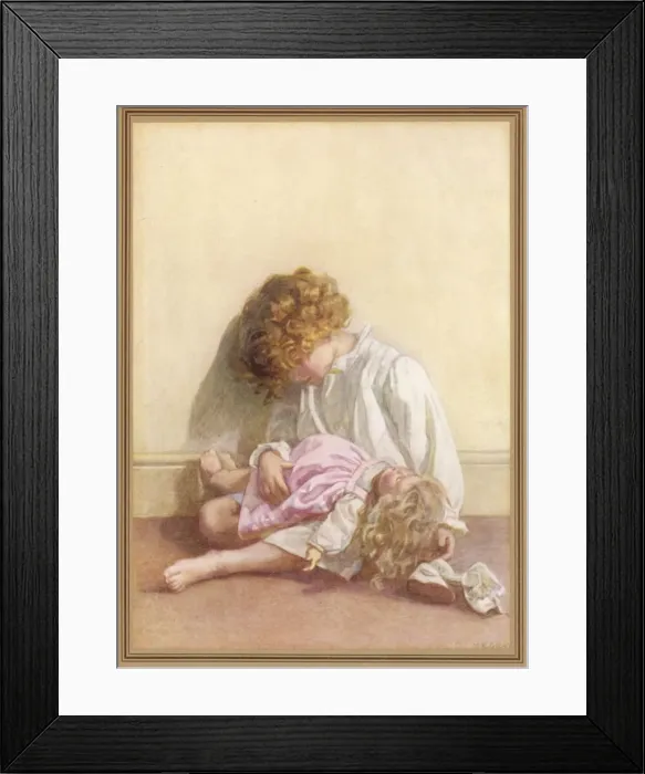Framed Print : Girl and Doll Asleep Framed Print : Girl and Doll Asleep