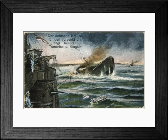 Framed Print : EMDEN SINKS SHIPS Framed Print : EMDEN SINKS SHIPS