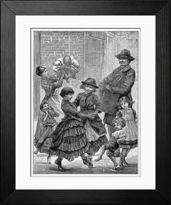 Framed Print : Girls & Street Organ Framed Print : Girls & Street Organ