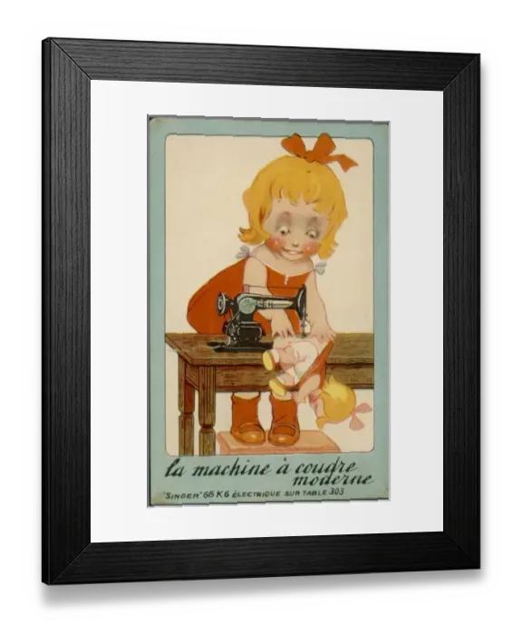 Framed Print : Girls Sews Doll / Singer Framed Print : Girls Sews Doll / Singer
