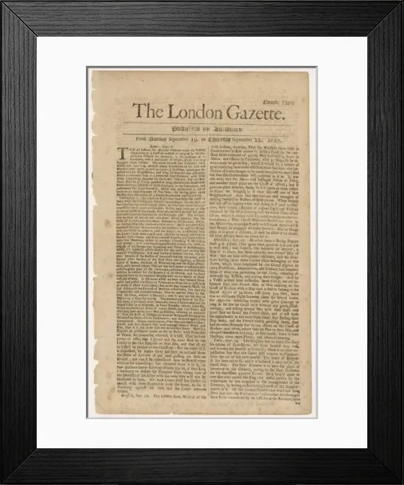 Framed Print : The London Gazette 1687 Framed Print : The London Gazette 1687