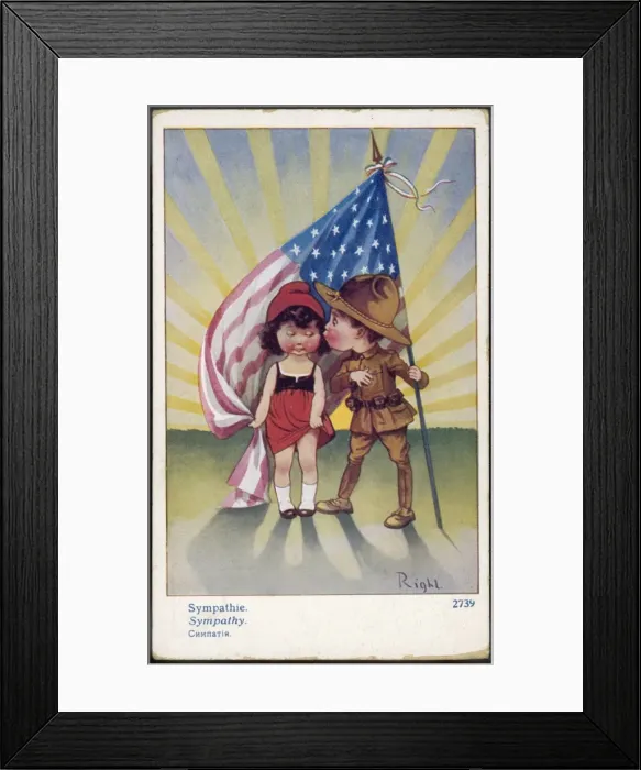 Framed Print : Ww1 Postcard USA Joins Framed Print : Ww1 Postcard USA Joins