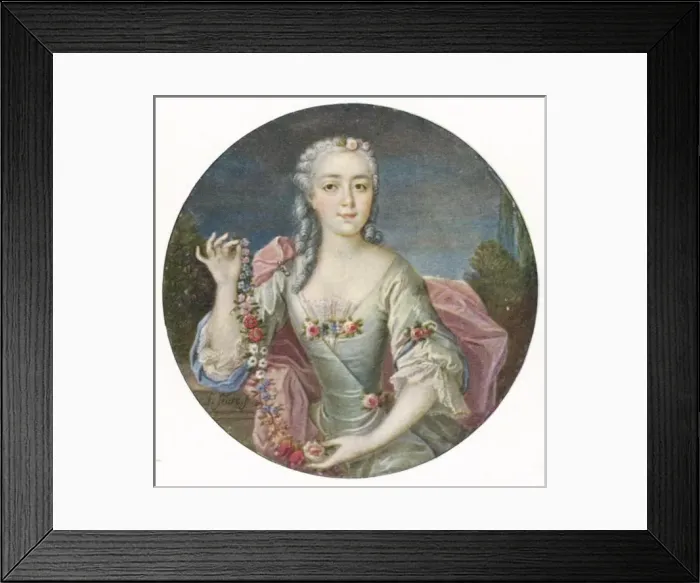 Framed Print : C18 LADY. Unknown French lady, evidently fond of flowers Framed Print : C18 LADY. Unknown French lady, evidently fond of flowers
