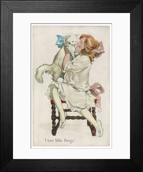 Framed Print : Girl and Cat Framed Print : Girl and Cat
