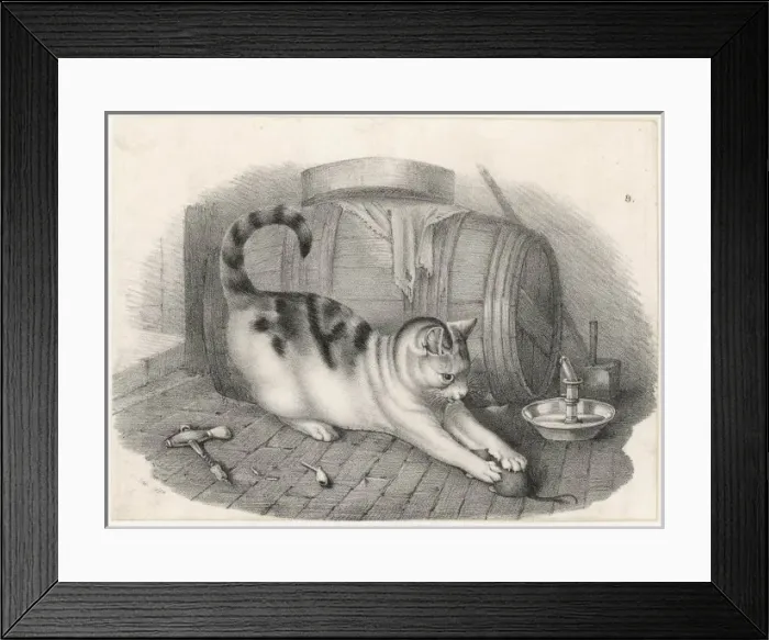 Framed Print : Cat Plays with a Mouse Framed Print : Cat Plays with a Mouse