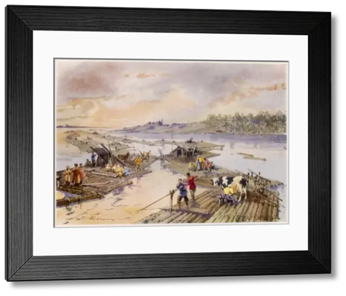 Framed Print : Timber Rafts / Volga Framed Print : Timber Rafts / Volga