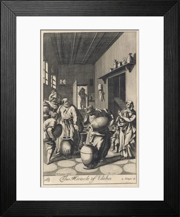 Framed Print : ELISHA. He causes a widows oil to multiply until every container in the house is full Framed Print : ELISHA. He causes a widows oil to multiply until every container in the house is full
