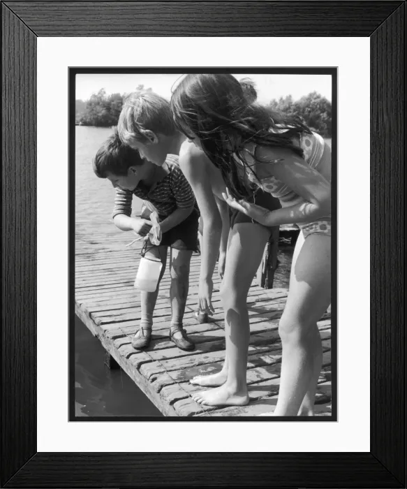 Framed Print : Children Fish with Nets Framed Print : Children Fish with Nets