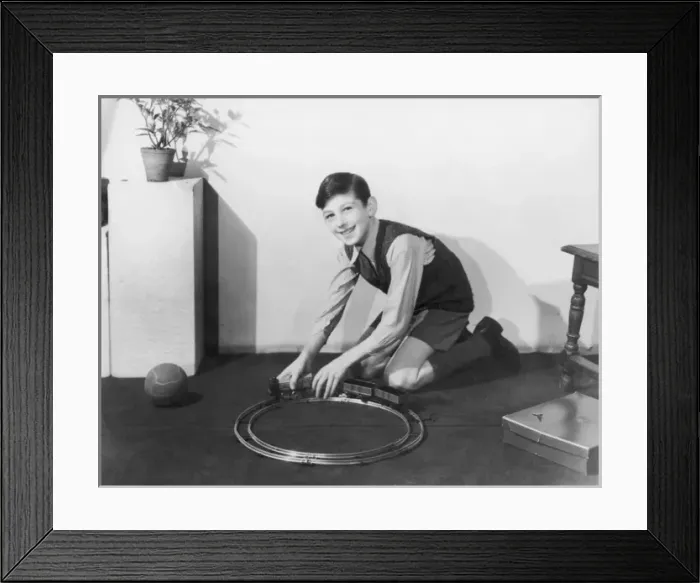 Framed Print : Boy with Train Set Framed Print : Boy with Train Set
