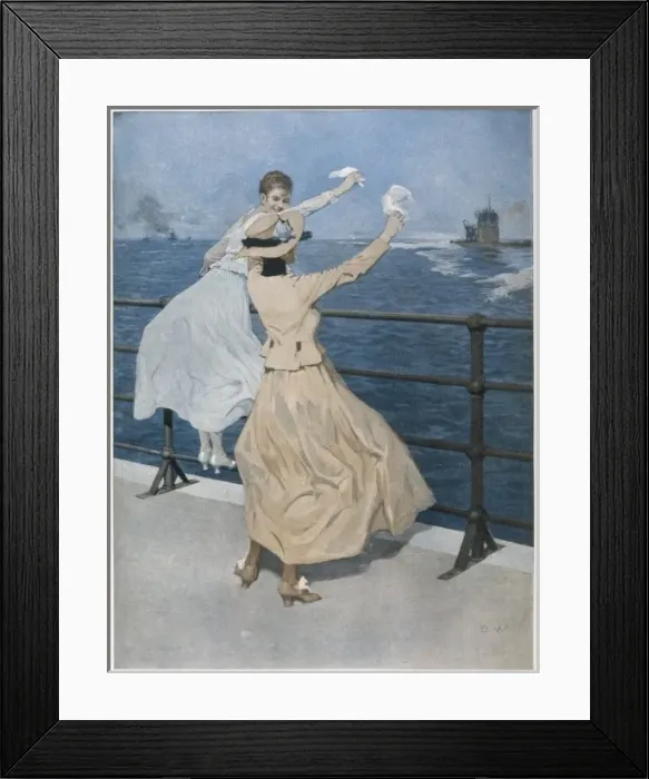Framed Print : Waving to a U-Boat 1916 Framed Print : Waving to a U-Boat 1916
