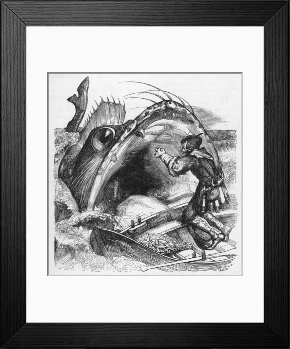 Framed Print : Whale and Fisherman Framed Print : Whale and Fisherman