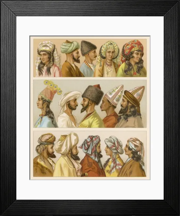 Framed Print : Asian Headwear / Racinet Framed Print : Asian Headwear / Racinet