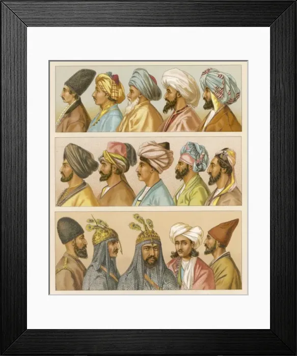 Framed Print : Asian Headwear / Racinet Framed Print : Asian Headwear / Racinet