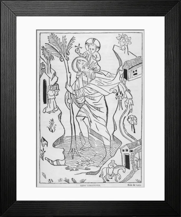 Framed Print : St Christopher / Woodcut Framed Print : St Christopher / Woodcut