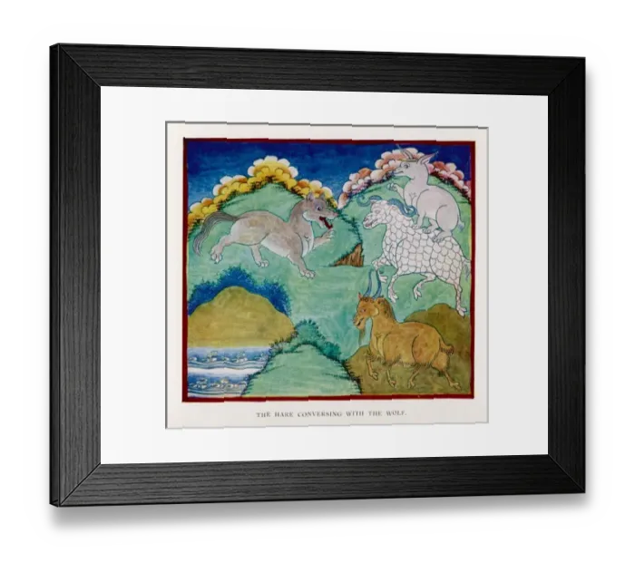 Framed Print : Hare & Wolf Save Sheep Framed Print : Hare & Wolf Save Sheep
