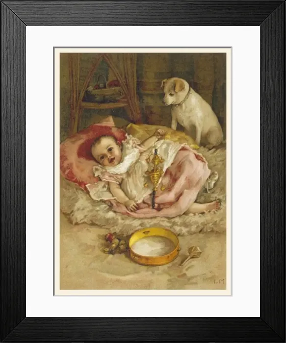Framed Print : Baby with Rattle C1890 Framed Print : Baby with Rattle C1890