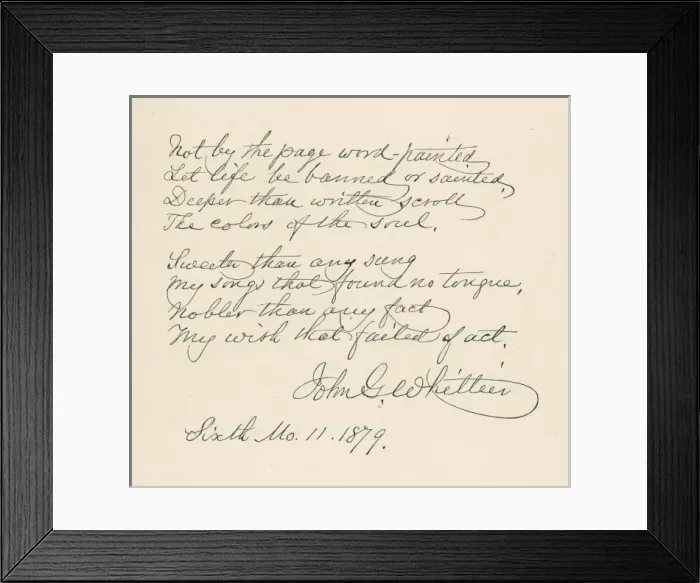 Framed Print : Writing / Whittier Poem Framed Print : Writing / Whittier Poem