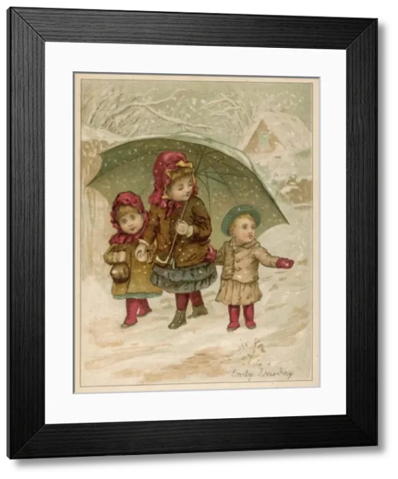 Framed Print : Children Walk in Snow Framed Print : Children Walk in Snow