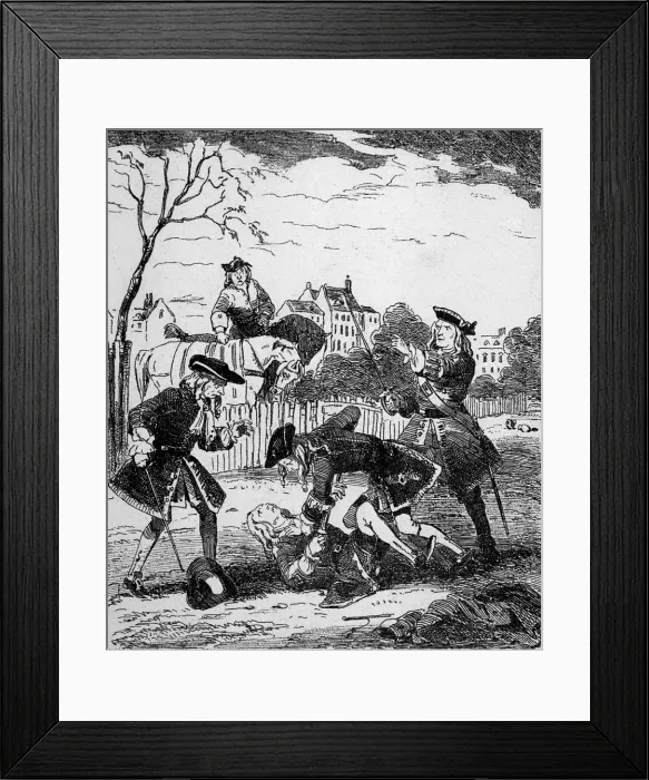 Framed Print : Mohun and Hamilton duelling with swords Framed Print : Mohun and Hamilton duelling with swords