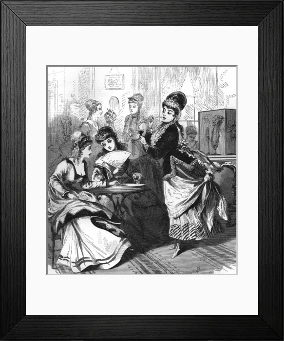 Framed Print : Ladies drinking at a fashionable milliners in London Framed Print : Ladies drinking at a fashionable milliners in London