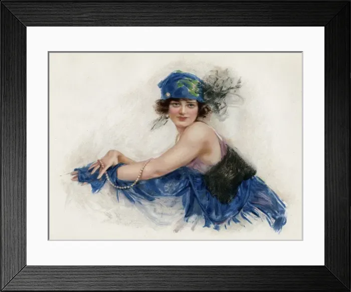 Framed Print : Blue headscarf with plumes 1924 Framed Print : Blue headscarf with plumes 1924