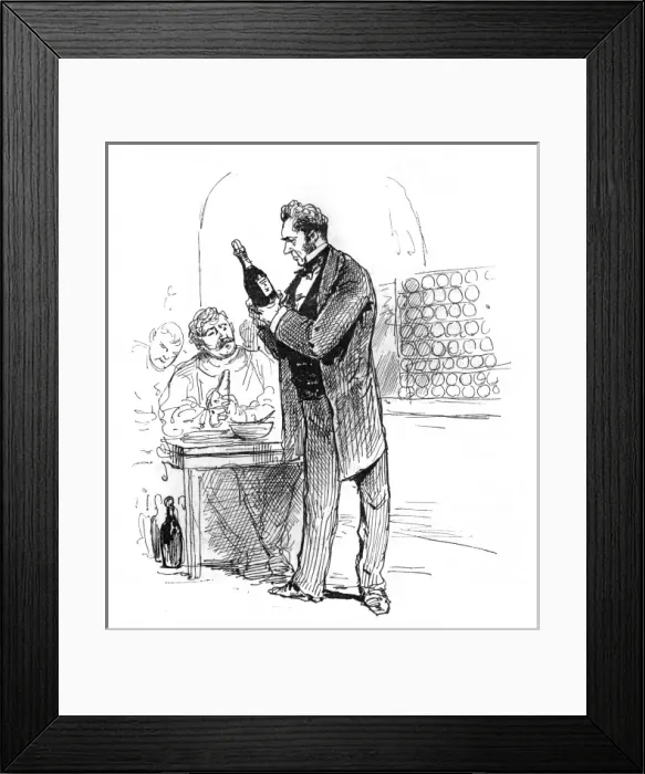 Framed Print : WINE. A connoisseur examines a bottle Date: 1878 Framed Print : WINE. A connoisseur examines a bottle Date: 1878