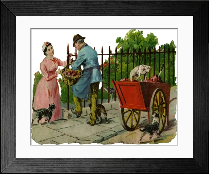 Framed Print : Street trader selling meat in the 1880s Framed Print : Street trader selling meat in the 1880s