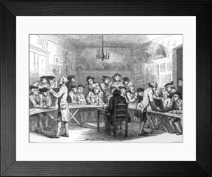 Framed Print : People examining lots at an auction Framed Print : People examining lots at an auction