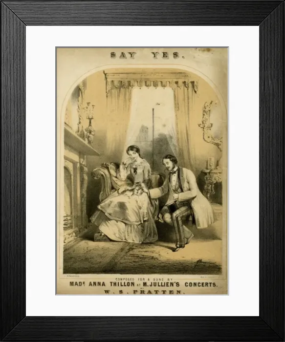 Framed Print : PROPOSAL. Proposing on bended knee Date: 1850s Framed Print : PROPOSAL. Proposing on bended knee Date: 1850s