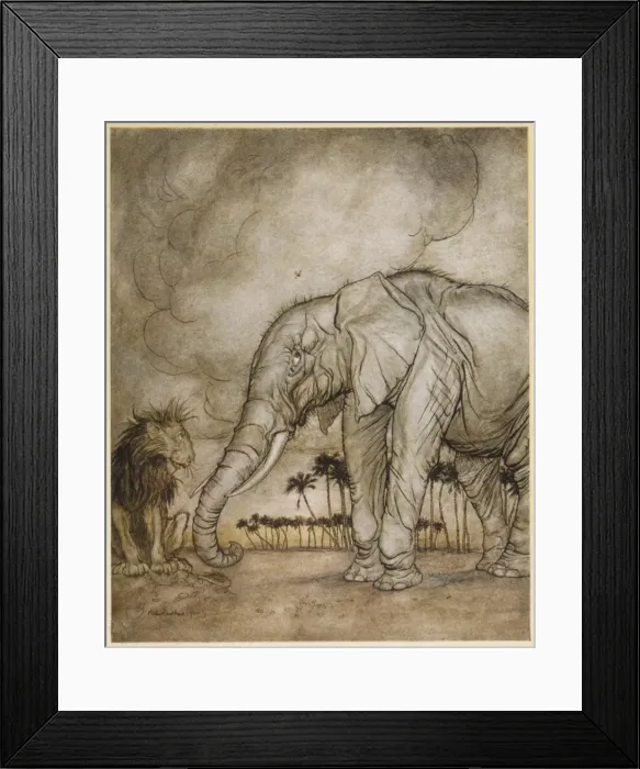 Framed Print : Aesop / Lion and Elephant Framed Print : Aesop / Lion and Elephant