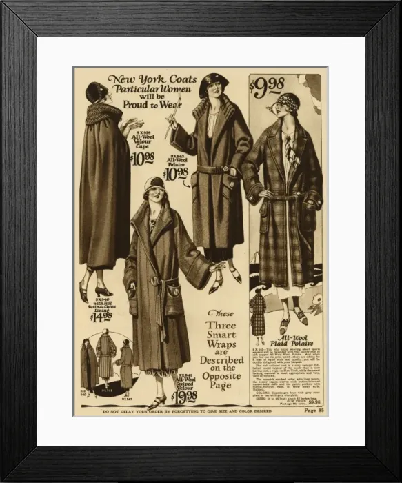 Framed Print : American ladies coat fashion