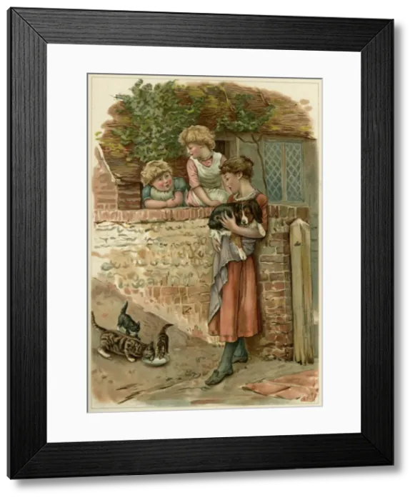 Framed Print : Children, Dog, Cats Framed Print : Children, Dog, Cats