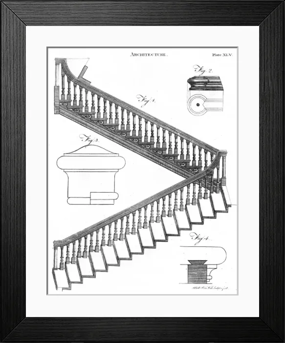 Framed Print : STAIRCASE. A staircase with bannister Date: 1797 Framed Print : STAIRCASE. A staircase with bannister Date: 1797