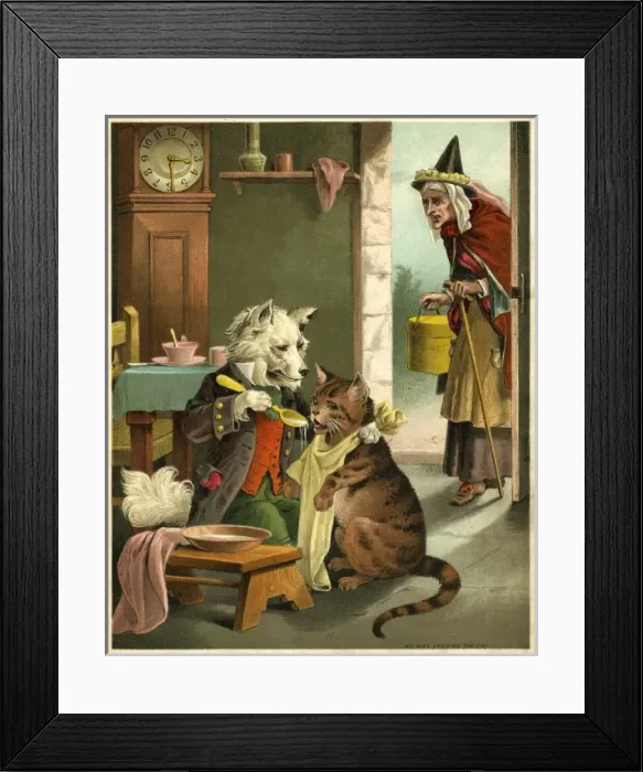 Framed Print : Old Mother Hubbard: dog feeding the cat Framed Print : Old Mother Hubbard: dog feeding the cat