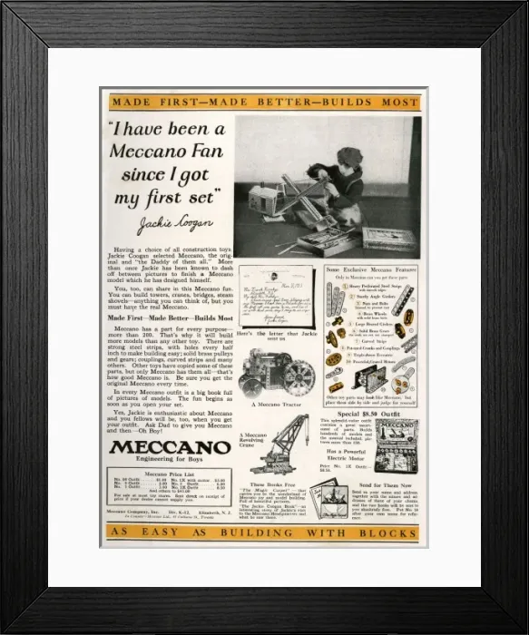 Framed Print : J. Coogan W / Meccano 1925 Framed Print : J. Coogan W / Meccano 1925