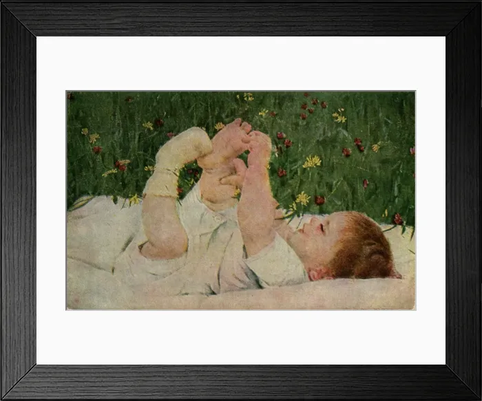 Framed Print : Baby Discovers Toes 1905 Framed Print : Baby Discovers Toes 1905