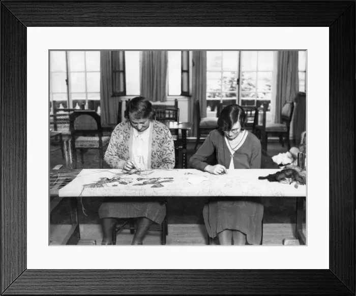 Framed Print : Two Women  /  Embroidery