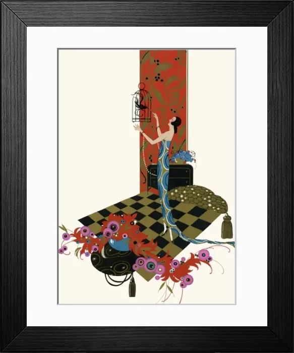 Framed Print : Woman holding a birdcage Framed Print : Woman holding a birdcage