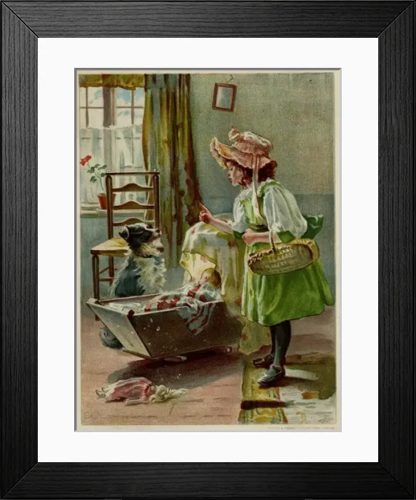 Framed Print : Girl / Dog in Charge 1894 Framed Print : Girl / Dog in Charge 1894