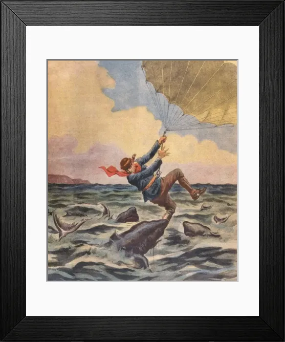 Framed Print : Sharks Eat Parachutist Framed Print : Sharks Eat Parachutist