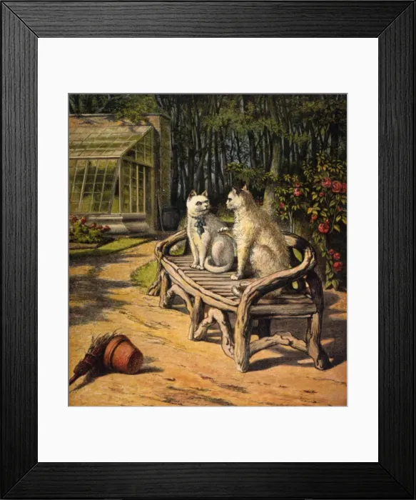 Framed Print : Two Cats on Garden Bench Framed Print : Two Cats on Garden Bench