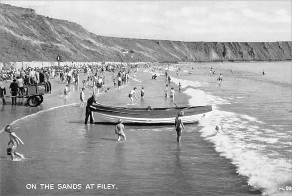 Holidaymakers on the sands at Filey, North Yorkshire