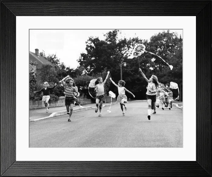 Framed Print : Children with their kites, Horley, Surrey Framed Print : Children with their kites, Horley, Surrey