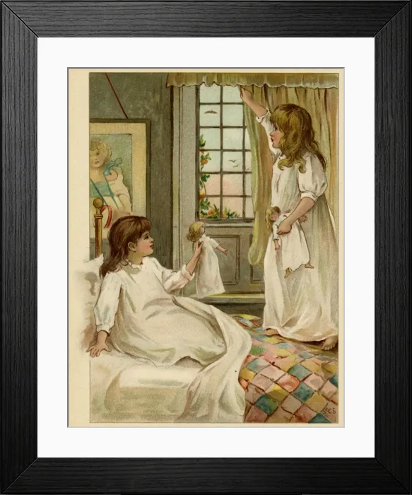 Framed Print : Sisters with Dolls Framed Print : Sisters with Dolls