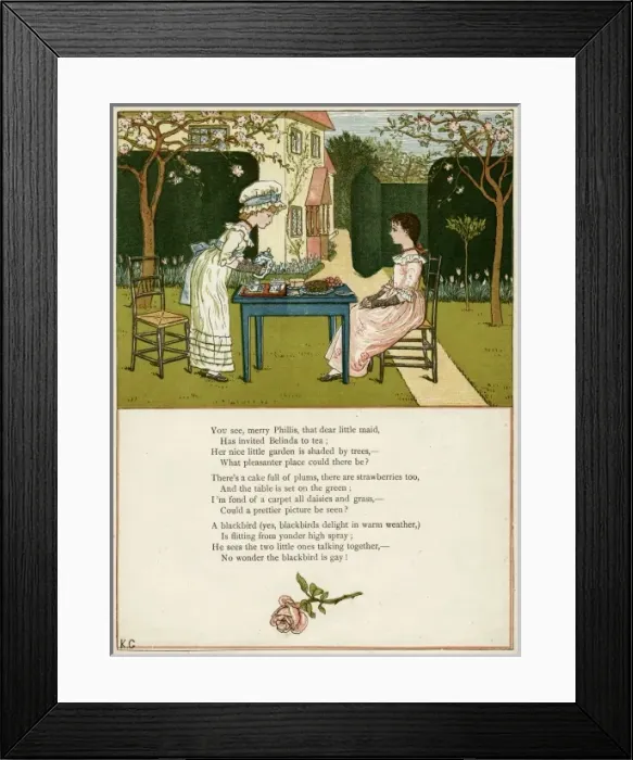 Framed Print : Two girls taking tea on the lawn Framed Print : Two girls taking tea on the lawn