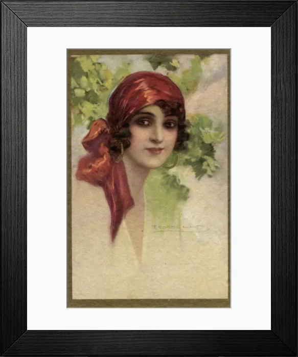 Framed Print : Young Italian woman in a red headscarf Framed Print : Young Italian woman in a red headscarf