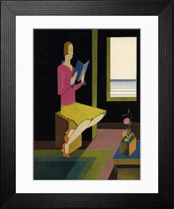 Framed Print : Lady Reading on a Stool Framed Print : Lady Reading on a Stool