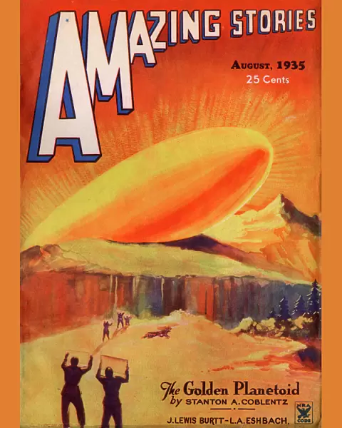 Amazing Stories Scifi magazine cover, The Golden Planetoid