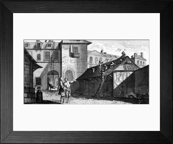 Framed Print : Tiling a Roof, France Framed Print : Tiling a Roof, France