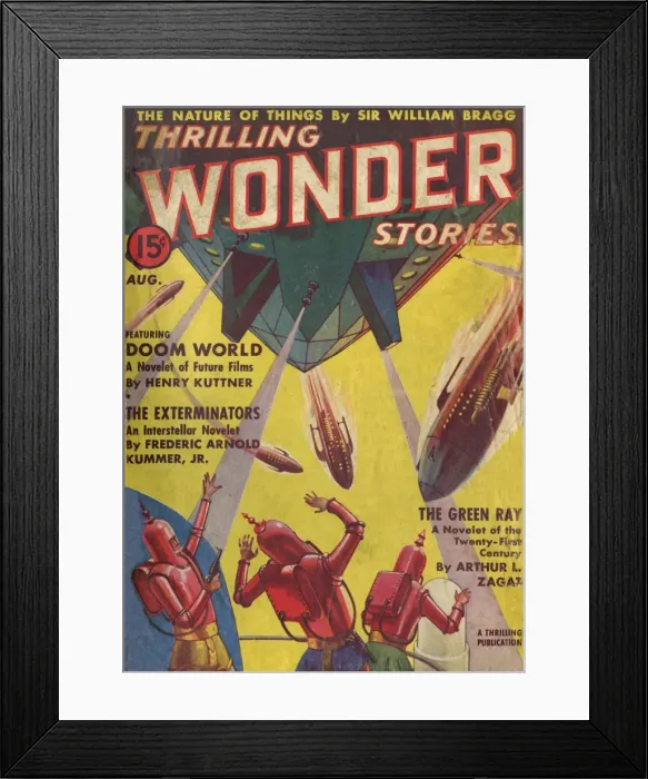 Framed Print : Thrilling Wonder Stories scifi magazine cover, The Exterminators Framed Print : Thrilling Wonder Stories scifi magazine cover, The Exterminators